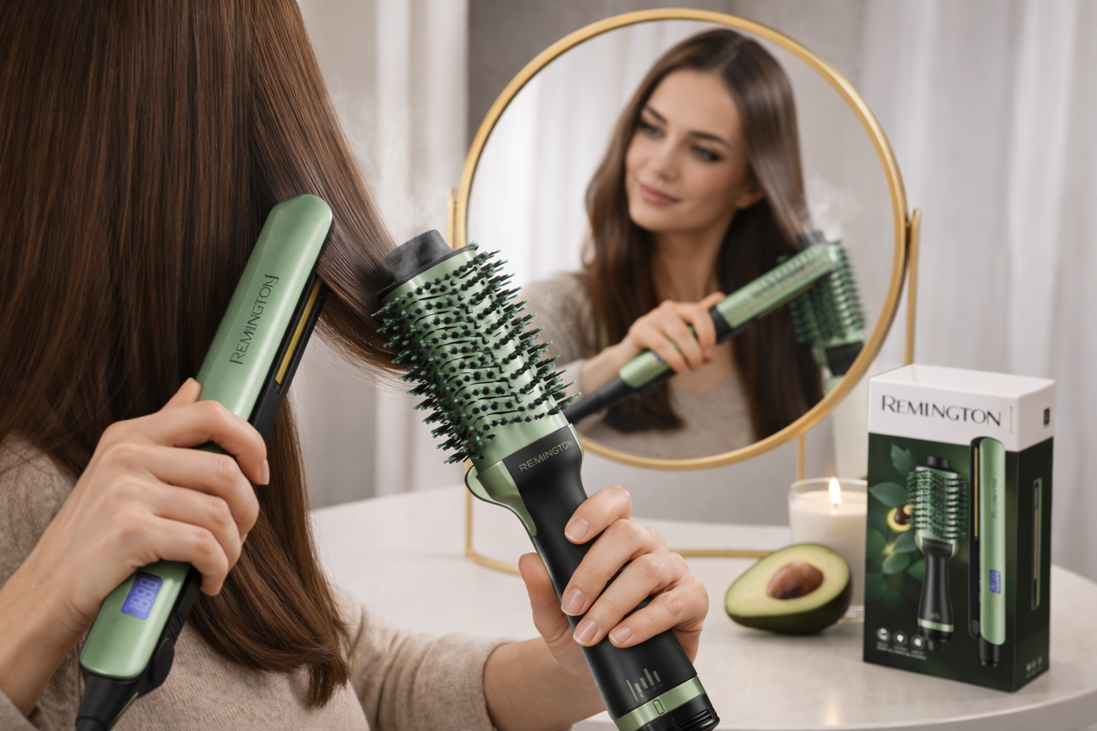 🥑✨ Combo Cepillo + Plancha de Cabello Aguacate | Alisa, Peina y Da Brillo Natural